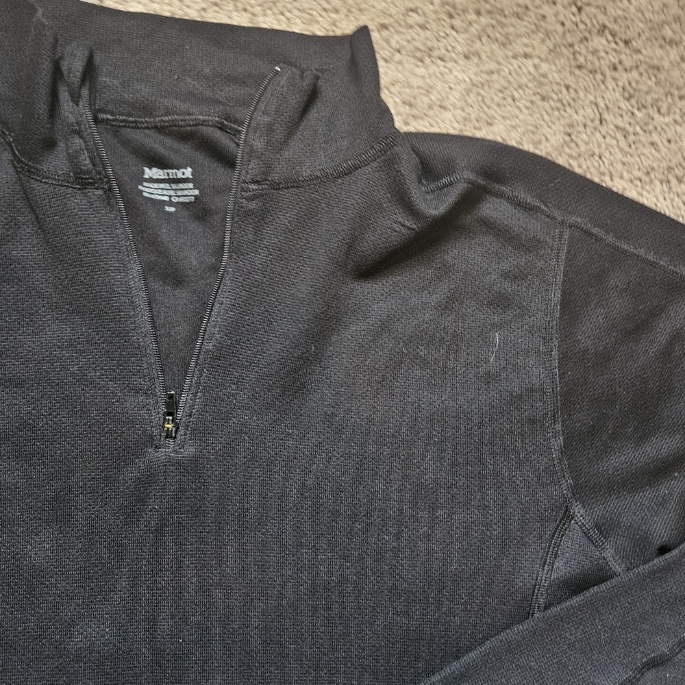 Marmot 1/4 Zip Pullover Top Womens S Black Long Sleeve Polartec Base Layer Ski